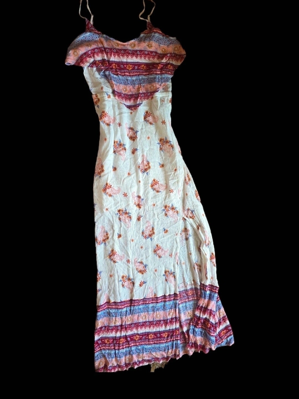 Mudd Cream Maxi Dress with Pink & Blue Patterned Trim